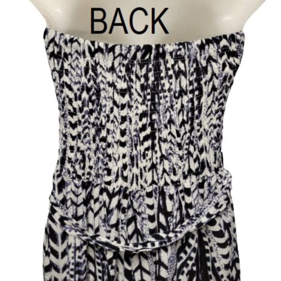 Strapless Smocked Jumpsuit Romper Black and White - Size M, Size XL - Picture 3 of 16